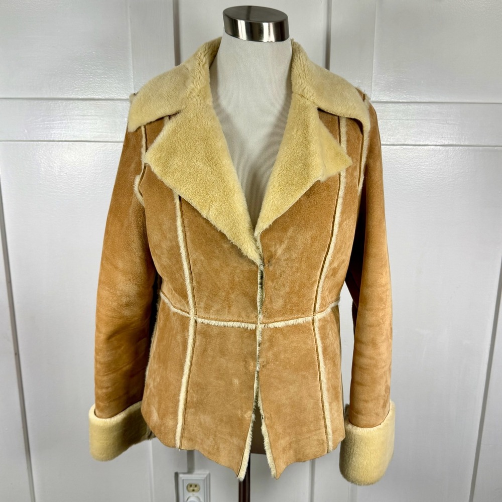 ARDEN B Womens Tan Genuine Suede Faux Fur Lined Shearling Style Jacket Coat Sz L